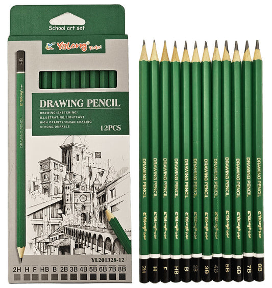 Grafitceruza készlet, 12 db-os, 8B-2H, hatszögletű, Yalong YL201328-12