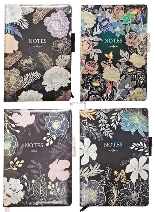 Virágmintás keményfedeles notesz, napló A/5, vonalas, többféle változat