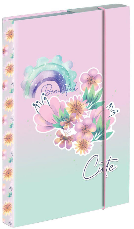 Virágos füzetbox A/5, rózsaszín-zöld