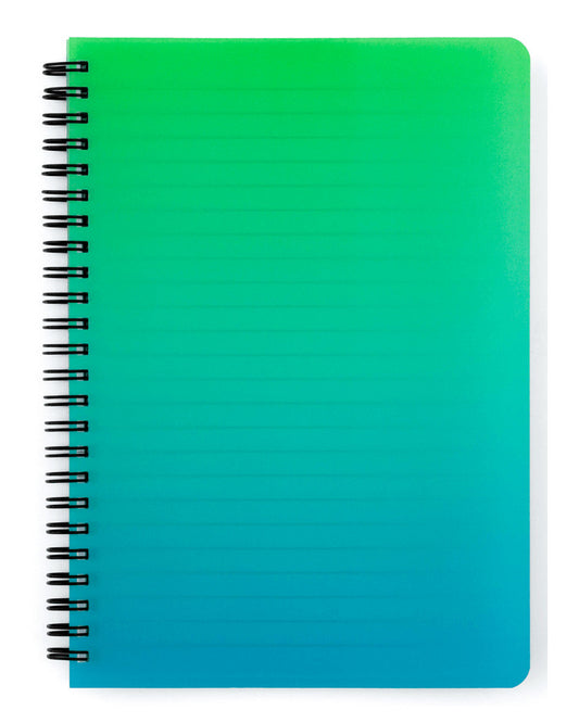 Spirál füzet A/5, vonalas, 60 lapos, műanyag borítóval, OMBRE, zöld-kék