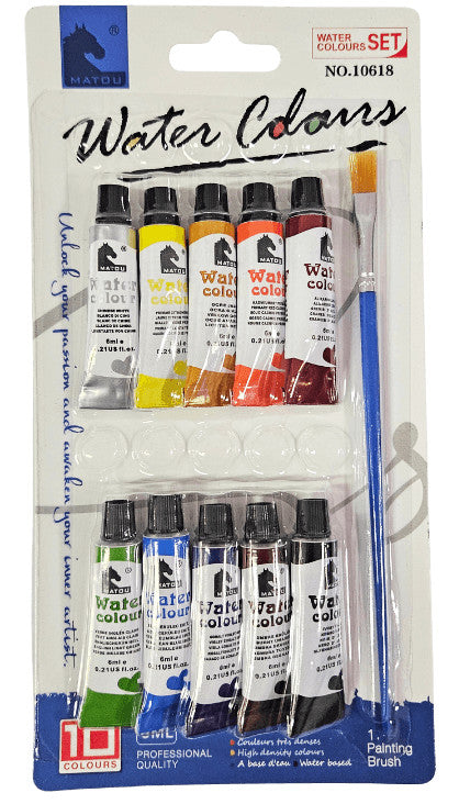 Tempera készlet, 10x6ml, tubusos, ecsettel, Matou (10618)