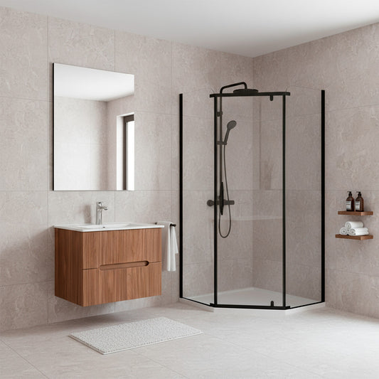 Celtic 90x90 cm ötszögletű zuhanykabin zuhanytálcával fekete