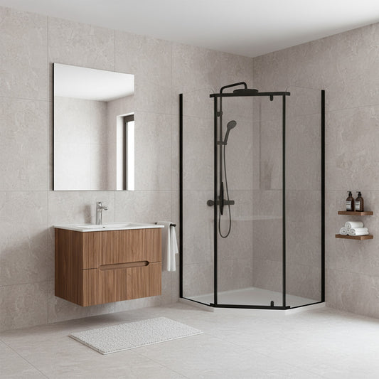 Celtic 90x90 cm ötszögletű zuhanykabin tálca nélkül fekete