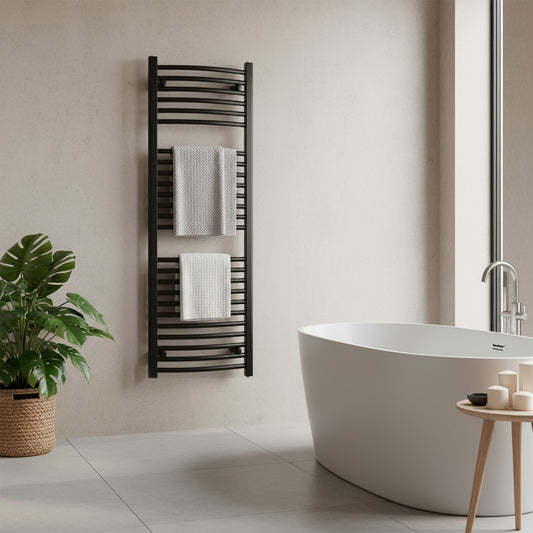 Íves törölközőszárító radiátor 1200x500 mm fekete
