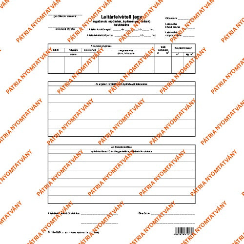 Leltárfelvételi jegy ingatlanok felvétele szabadlap A/4 álló