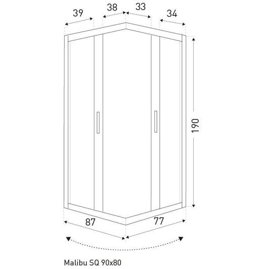 Malibu SQ 90x80 szögletes zuhanykabin zuhanytálca nélkül