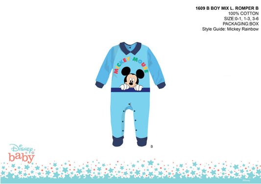 Disney Mickey egér baba rugdalózó - galléros - világoskék-sötétkék - 0-1 hónapos babának