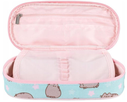 Pusheen cicás tolltartó, beledobálós, ovális, mentazöld