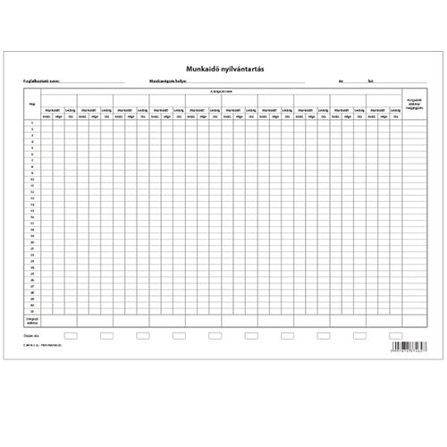 Munkaidő nyilvántartás 420x295 mm