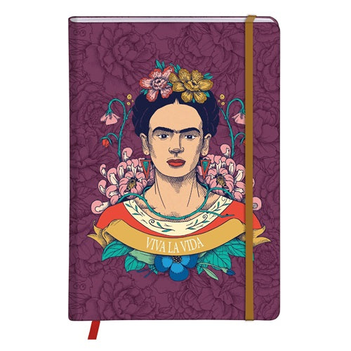Napló Clairefontaine Frida Kahlo A/5 80 lapos, kemény fedeles, vonalas, gumis záródás, vegyes minta