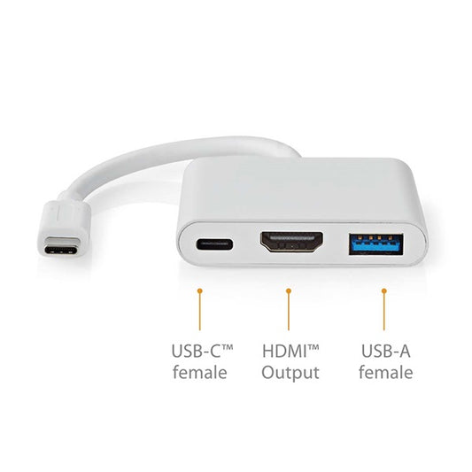 Nedis CCGB64770WT01 USB-C multiport adapter, USB C dugó - HDMI/ USB-A / USB-C aljzat, 5 Gbps