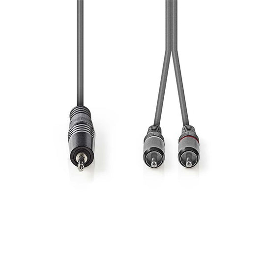 Nedis COTH22200GY15 félprofi audio kábel, 3,5mm sztero jack dugó - 2 x RCA dugó, 1.5m, rugalmas