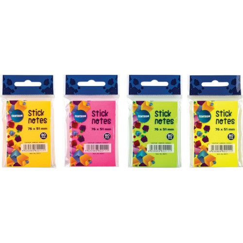 Öntapadós jegyzettömb Centrum Stick Notes 51x76 mm, 80 lapos, 4 féle neon szín