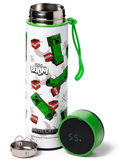Minecraft mintás rozsdamentes acél thermo palack, digitális hőmérővel, 450 ml, Minecraft Creeper & TNT