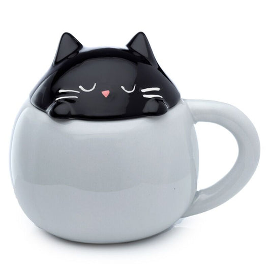 Cicás bögre fedéllel, kerámia, 450ml, Feline Fine Macska