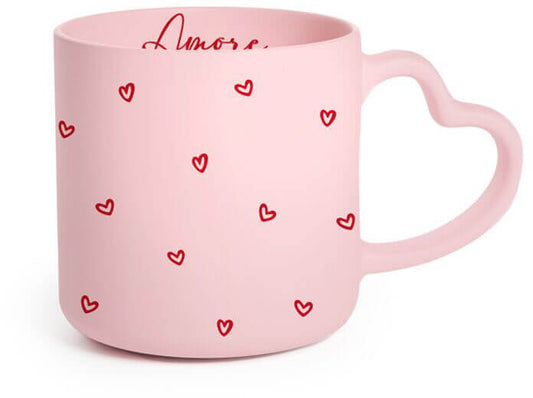 Szívecskés bögre, kerámia, 8x8cm, 340ml, szív formájú füllel, Amore