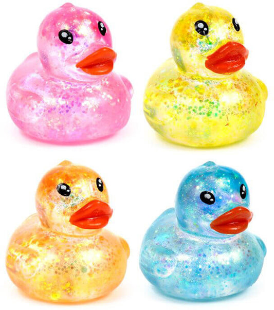 Glitteres, nyomogatható gumikacsák, antistressz játék, 5,5x4cm, többféle