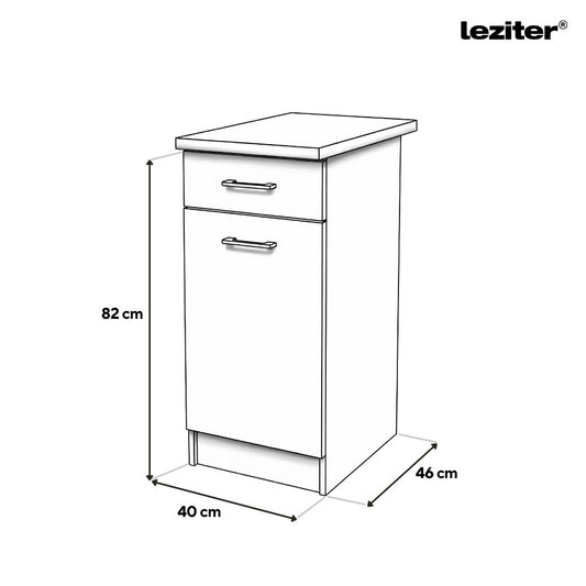 Praktik 40 alsó szekrény 1 ajtós 1 fiókos, fehér-antracit