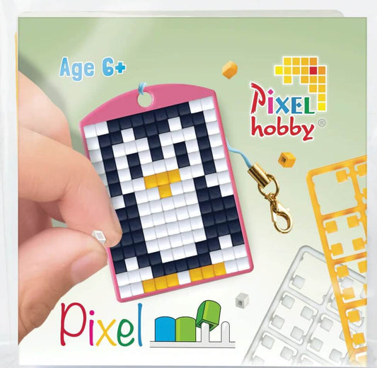 Pixel kulcstartókészítő szett 1 kulcstartó alaplappal, 3 színnel, pingvin