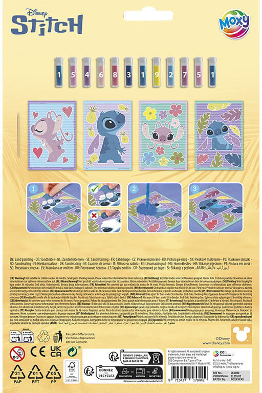 Stitch homokképkészítő szett, 4 lap, 12 adag színes homok