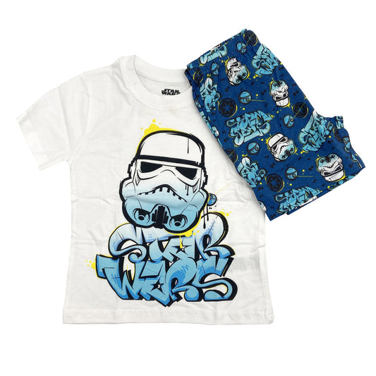Star Wars gyerek rövidujjú pamut pizsama - Kék/Fehér - 140
