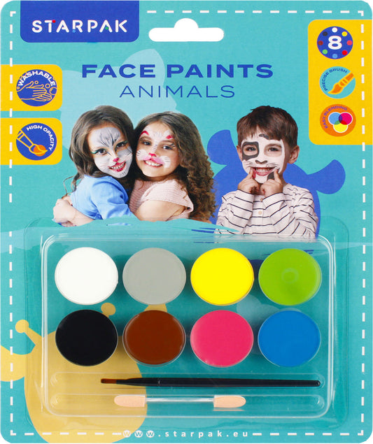 Arcfesték, tégelyes, 10 db-os (8 szín), Animals, Starpak