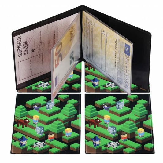 Igazolványtartó, kártyatartó, 2 betétlappal, Minecraft mintás