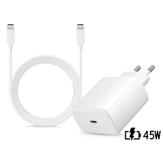 Samsung gyári hálózati töltő adapter TypeC bemenet 1,8 m Typ-C  TypeC kábel  45W EPTA845EWE  EPDX510JWE  fehér ECO csom