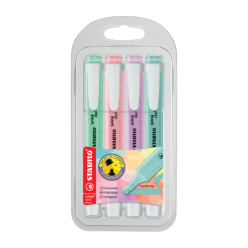 Szövegkiemelő Stabilo swing cool Pastel 4 db-os klt. (türkiz, menta, pink, lila)