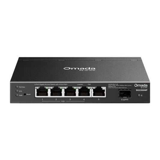 TP-LINK Switch 5x1000Mbps(4xPOE+) + 1xGigabit SFP, Menedzselhető, SG2206MP