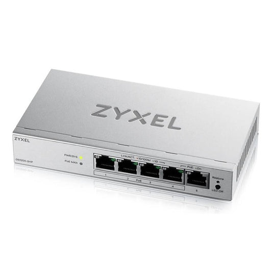 ZYXEL Switch 5x1000Mbps (4xPOE+), Fémházas Asztali, GS1200-5HPV3-EU0101F
