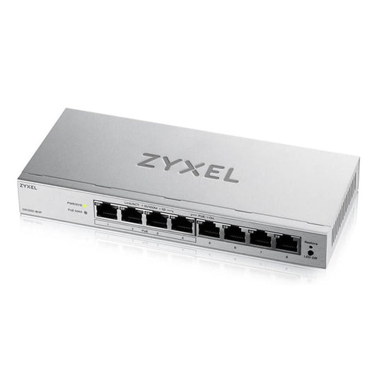 ZYXEL Switch 8x1000Mbps (4xPOE+), Fémházas Asztali, GS1200-8HPV3-EU0101F