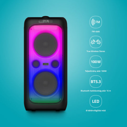 LAMAX Partyking1 Plus  100W Bluetooth Party hangszóró vezeték nélküli mikrofonna
