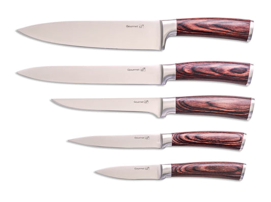 G21 Gourmet Dynamic 5 db-os kés szett + fekete-rozsdamentes acél tartóval