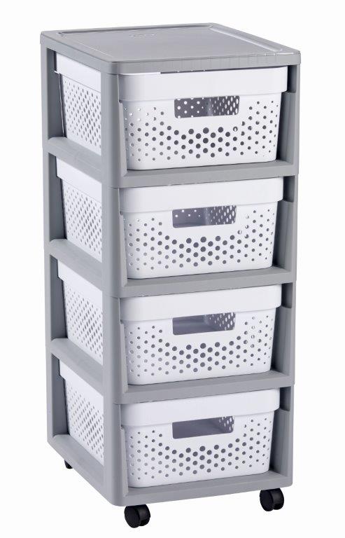 Curver Infinity Dots 4x11L fiókos polc, fehér-szürke