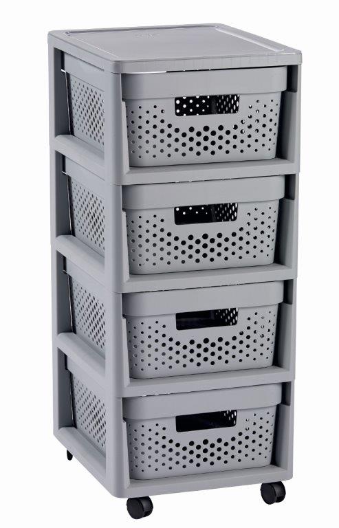 Curver Infinity Dots 4x11L fiókos polc, világos szürke