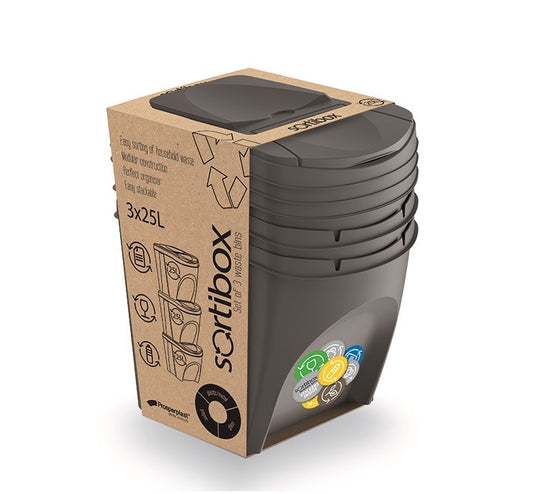 Prosperplast SORTIBOX 3 x 25 l szürke hulladékgyűjtő