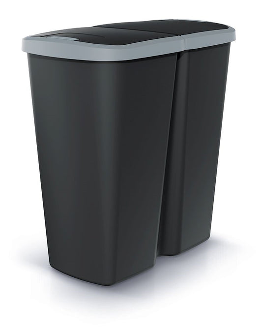 Hulladékgyűjtő Prosperplast COMPACTA Q DUO, 45 l fekete, világosszürke fedéllel