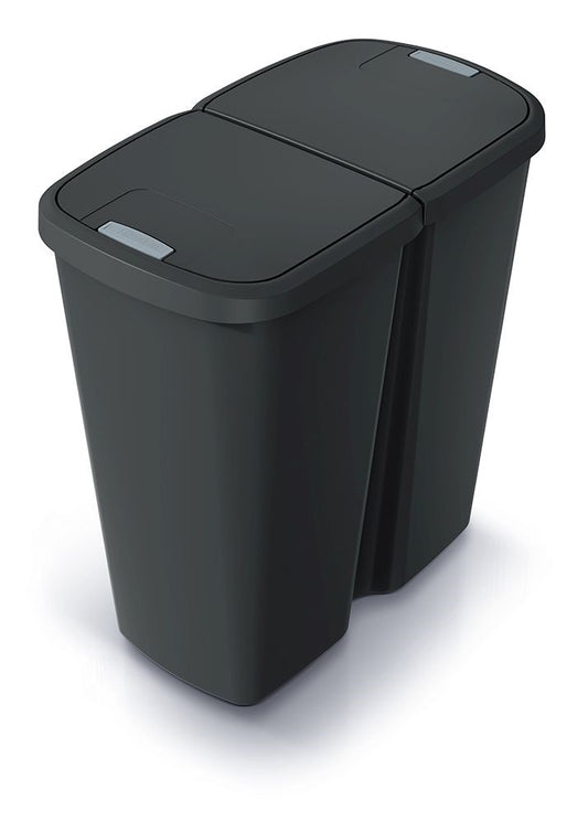 Hulladékgyűjtő Prosperplast COMPACTA Q DUO , 45 l újrahasznosított fekete, fekete fedéllel