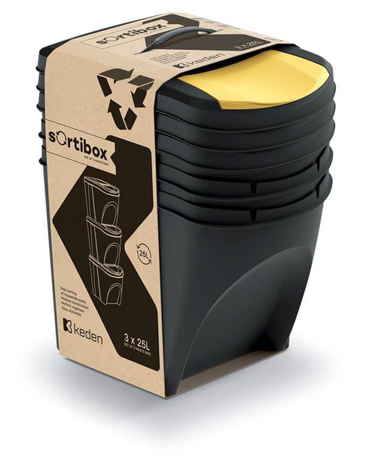 Prosperplast SORTIBOX 3 x 25 l hulladékgyűjtő , újrahasznosítható fekete