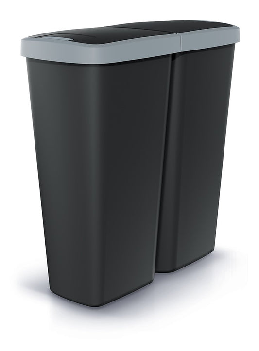 Hulladékgyűjtő Prosperplast COMPACTA Q DUO, 50 l fekete, világosszürke fedéllel
