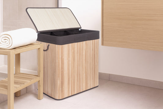 G21 szennyeskosár 150 l elválasztóval, bambusz barna kosárral