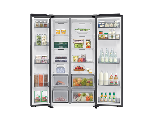 Samsung RS70F65QETEO Side-by-Side hűtőszekrény AI Energia üzemmóddal 659 L, matt metál