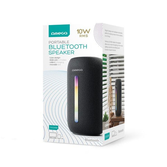 OMEGA Hangszóró 10W Bluetooth V5.1, hordozható, RMS, RGB, fekete
