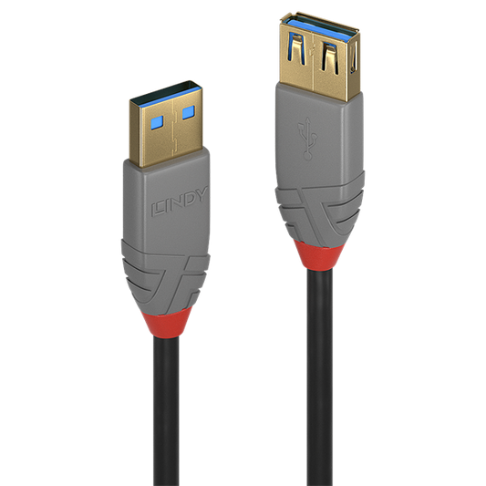LINDY Kábel USB 3.2 Gen1 A - A hosszabbító, Anthra Line, M/F   3m, fekete