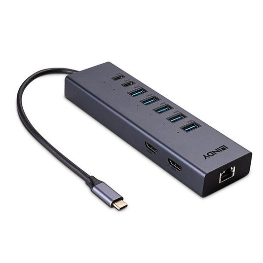 LINDY Multiport adapter, DST-Mini Duo, USB-C, 2x HDMI,8K@60Hz és 4K@120Hz, PD 3.0 100W, USB 3.2 Gen 2, Gigabit Ethernet