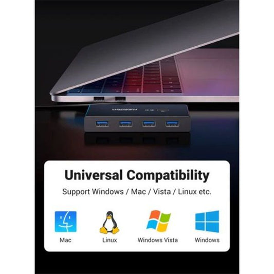UGREEN KMP Switch USB 3.0, 4 port, 2x4, 2 USB-A bemenet 4 USB-A kimenet, 5Gbps, fekete