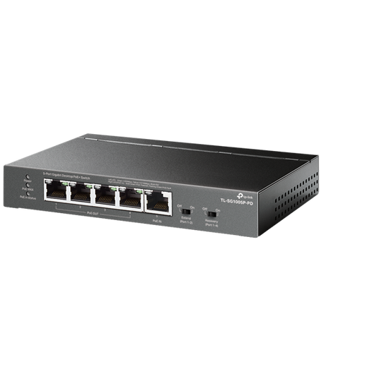 TP-LINK PoE Switch 5x1000Mbps(1xPOE++/4xPOE+) Fémházas, TL-SG1005P-PD