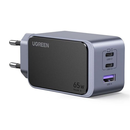 UGREEN Nexode S hálózati töltő, 65W, 3 Port, GaN, PD 3.0, 2x USB-C, 1x USB-A, szürke