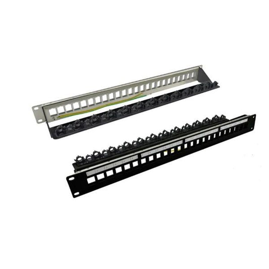 ROLINE Patch panel STP 19", 24 port, kapcsos rögzítési lehtőséggel, fekete